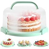 Cake Carrier with Lid and Handle, Ohuhu BPA-Free Cake Containers Cake Holder for 10 inch Cake with 2 Handles Cupcake Carrier - Plastic Cover Two Sided Base for Transport Pie Nuts Fruit Christmas Gifts