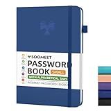 Soomeet Password Book with Alphabetical Tabs, Hardcover Password Keeper, Size 4.4''x 6.1'' Password Notebook for Saving Internet Login, Username, Password Organizer for Computer & Website Logins, Blue