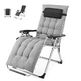 NEWBULIG Zero Gravity Chair, Folding Patio Recliner with Removable Cushion & Cup Holder Trays, Portable Lounge Chair for Beach & Camping, Classic Grey