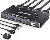 8K HDMI KVM Switch 2 Port 8K@60Hz 4K@120Hz，ANGEET HDMI 2.1 KVM Switch for 2 Computers Share 1 Monitor and 3 USB 3.0 Devices，HDCP 2.3，HDR 10，with Wired Remote and 2 USB3.0 Cable