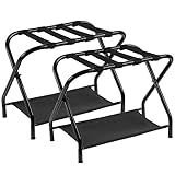 Heybly Luggage Rack, Pack of 2, Steel Folding Suitcase Stand with Storage Shelf for Bedroom, Hotel, Foldable Steel Frame, Guest Room Bedroom Hotel, 26.2" L x 14.4" W x 20.5" H, Black HLR004B2