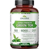 Zazzee Extra Strength Green Tea 20:1 Extract, 6000 mg Strength, 50% EGCG, 98% Polyphenols and 80% Catcehins, 150 Vegan Capsules, 5 Month Supply, Standardized and Concentrated 20X Potency, Non-GMO