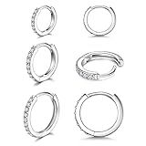 925 Sterling Silver Small Hoop Earrings, Cubic Zirconia Cartilage Huggie Earrings, 3 Pairs 14K White Gold Plated Small Silver Hoops for Women Men 8mm 10mm 12mm