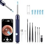 Ear Wax Removal - Earwax Remover Tool with 8 Pcs Ear Set - Ear Canal Cleaner with 1080P Camera - Ear Cleaning Kit with 6 Ear Spoon - Ear Camera for iOS & Android (Navy Blue)