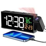 Netzu Projection Clock for Bedroom Ceiling, Alarm Clocks with 180° Rotatable Projector, Date Temperature and Weekday, Manual DST, 5 Brightness, 10 Ringtones, 4 Volumes and Snooze (Black)
