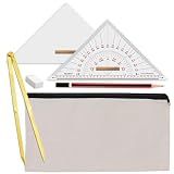 Liquidraw Marine Navigation Set of 6 | Universal Nautical Protractor Set Squares with 8" Solid Brass Divider, Pencil, Eraser & Canvas Pouch | Sailing, Chart Plotting & Course Measuring Tools