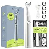 Slate Electric Flosser - Starter Set | 3-in-1 Dentist-Invented with Reusable Floss Heads, Gum Brushes & Tongue Scraper | More Effective Than String or Water Floss