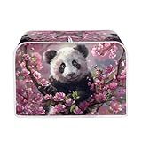 STUOARTE 2-Slice Cute Panda Printed Toaster Cover, Peach Blossom Print Toaster Cover Bread Machine Accessories Cover, Kitchen Appliance Cover Anti Fingerprint Protection Top Handle Design