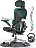 CAPOT Ergonomic Mesh Office Chair, Adjustable Lumbar High Back Desk Chair 400lbs, 4D Flip-up Arms, 3-Level Tilt Backrest, 3D Headrest, PU Wheels, Swivel Rolling Computer Seating for Long Desk Work