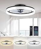 AQUBT Ceiling Fans with Lights and Remote, 20" Modern Low Profile Ceiling Fan with Light, Stepless Color Temperature Change and 6 Speeds for Bedroom, Kids Room and Living Room (Black)