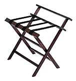 Premium Rubber Wood Luggage Rack with Backrest, Fully Assembled Folding Suitcase Stand – Premium Hotel Grade Wooden Furniture for Guest Room, Bedroom, Travel & Suitcases Storage Shelf - Brown