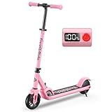 FanttikRide C9 Kids Electric Scooter Ages 8-12, Foldable for Kids 3.9-5.2 ft, 132 lbs, 5 Miles Range, Up to 40 mins Ride Time, 2 Safe Max Speed 6/10 MPH, 3 Adjustable Heights, Pink