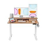 BANTI 48x24 Inch Electric Standing Desk with Dual Drawers, Height Adjustable Stand Up Table, Sit Stand Home Office Desk with Storage Shelf, White Frame/Light Rustic Brown Top