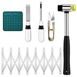 Anglechic 6 Pcs Sewing Buttonhole Cutter Set Including Button Sewing Tool Aluminum Gauge with Mat Yarn Scissors and Rubber Mallet for DIY Buttonhole and Eyehole