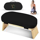 MONK & LLAMA Meditation Bench - Kneeling Bamboo Bench with Foldable Legs & Cushion — Perfect Kneeling Stool Ergonomic Bamboo Yoga Bench for Extended Practice - Includes Carrying Bag (Black)