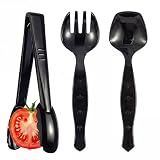 Ricvan 36 Pcs Disposable Plastic Serving Utensils Set, 9 Inch Black
