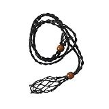 CIFIBIFUN Extra Super Large Black Necklace Cord Crystal Holders Handmade Quartz Cage, DIY Bracelet Jewelry Making Upgraded Adjustable Wooden Beads (Medium)
