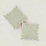 Mayler Yee Scalloped Throw Pillow Covers | Decorative Couch Pillows | Cute Stripe Pillow Cases | Boho Sytle for Living Room (Green & White, 18x18 Inch)