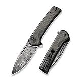 CIVIVI Pocket Knife for EDC, Conspirator Button Lock Folding Knife 3.48" Damascus Blade, Dark Green Micarta Handle C21006-DS1