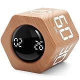 Exlliy Productivity Timer 1, 5, 10, 30, 60 Minutes Preset, Desk Cube Timer with Gravity Sensor/Mute/Vibration for ADHD, Work, Study, Kitchen, Back to School (1, Wood Grain)