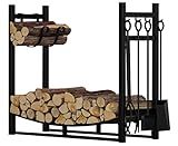 Fire Beauty Fireplace Log Rack with Kindling Holder and Firewood Storage - Includes 4 Tools (19.8")