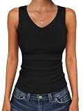 ANRABESS Tank Tops for Women V Neck Summer Sleeveless Ribbed Knit Black M