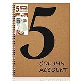 1 PCS 5 Column Ledger Book Accounting Ledger Paper Analysis Pad Financial Accounting Ledger 5 Column 8.5 * 11 Inches Log Book 5 Column 100 Pages for Bookkeeping Personal Use and Small Business