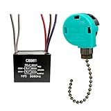YukiHalu Ceiling Fan Pull Chain Switch 3 Speed 4 Wire, Ceiling Fan Capacitor CBB61 4.5uf + 6uf + 5uf 5 Wire 250V, Light Switch for Fan and Light (Antique)