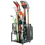 YueTong Garden Tool Organizer Heavy Duty,Yard Tool Tower Rack,Garage Storage Organization for Long Handle Tools,Rake,Brooms,Extra Hooks for Small Shovel,Shear.All Metal,Free Standing.