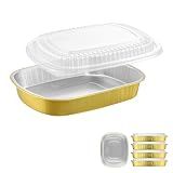 MESTAEK 68oz Oval Aluminum Foil Catering Trays with Lids, 5 Pack