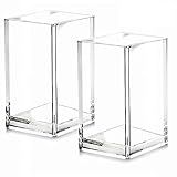 2 Pack Clear Acrylic Pencil Pen Holder Cup,Desk Accessories Holder,Makeup Brush Storage Organizer,Modern Design Desktop Stationery Organizer for Office School Home Supplies,2.6x 2.6x 4 inches