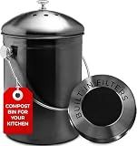 Epica Kitchen Compost Bin for Kicthen Countertops, 1.3 Galllon - Black