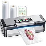 95kPa Vacuum Sealer Machine with AquaLock Technology, for Moist Seals, 2X Seal & 130W, Fully Automatic Food Sealer, Built-In Cutter, Bag Storage & Hose, Precision Sealing, 2 Bag Rolls,Stainless Steel
