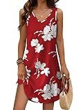 Sundresses for Women 2026 Vacation Loose V Neck Sleeveless Casual Dresses Beach Summer Outfits Swimsuit Coverup Spring Fashion Clothing Boho Maxi Italian Dress Red Floral L