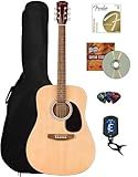 Fender Dreadnought Acoustic Guitar - Natural Bundle with Gig Bag, Tuner, Strings, Picks, Fender Play Online Lessons, and Austin Bazaar Instructional DVD