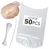 Anmboor Poultry Shrink Bags, chicken bag, 50Pack 13x18 Inches Clear Poultry Heat Shrink Wrap Freezer With 50 Zip Ties, a Silicone Straw for Chickens, Rabbits