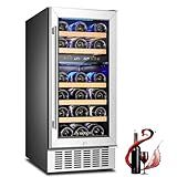 AAOBOSI 15 inch Dual Zone Wine Fridge, 28 Bottles Built-in or Freestanding Fridge,41-64°F Wine Cooler with Professional Compressor，Low Noise and No Fog