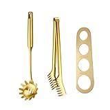 Mengbaobao Spaghetti Server Spoon with Teeth Noodle Claw Server 12" Spaghetti Tong with Measuring Tool - Gold