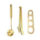 Mengbaobao Spaghetti Server Spoon with Teeth Noodle Claw Server 12" Spaghetti Tong with Measuring Tool - Gold