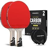 PRO-SPIN Ping Pong Paddles - Professional Level Table Tennis Rackets with Carbon Fiber for Superior Control | 7-Ply Blade, Premium Rubber, 2.0mm Sponge (Red, 2-Pack)