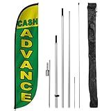 LookOurWay Feather Flag Pole Kit - 12 Feet Tall Advertising Flag Banner with Fiberglass Pole Kit and Ground Spike for Business Promotion - Financial Services Flag - Cash Advance (10M1200282)