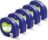 Compatible with Dymo Letratag Refills White Paper Label Maker Tape Replacement for Dymo Label Maker Refills 12mm x 4m (1/2" x 13') for LT-100H 100T Plus 200B, 5-Pack Label KINGDOM 91330 Refills