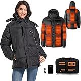 Fylno Heated Jacket,Heated Jackets For Women,Womens Heated Jacket,14 Heating Zone Heated Coat With Battery Pack Included (US, Alpha, Large, Regular, Regular, Black)