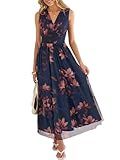 ANRABESS Women's Floral Tulle Wedding Guest Maxi Dress Floral Dark Blue S
