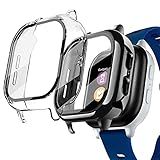 Kuaguozhe [2 Pack] Case Compatible for Gizmo Watch 2 Screen Protector for Kids（2 Pack）, Hard PC Overall Protective Case and Tempered Glass Screen Protector for Verizon Gizmo Watch 2,Black+Clear