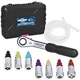 FIRSTINFO F3525N Patented Brake Bleeder Wrench Set with 7-12mm & 3/8-inch 6 Point Socket Built-in One Way Check Valve, Ratchet Wrench, Oil Drain Hose