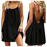 Rartlytir Backless Cami Dress for Women Short Mini Backless Dress Sleeveless Cami Lounge Dress Above Knee House Dress (US, Alpha, Large, Regular, Regular, 01#Black)