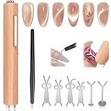 FOWSRHRG 3 in 1 Cat Eye Nail Magnet Tool Set, Wooden Handle Cat Eye Gel Nail Polish Magnet Pen with Steel Ball Magnetic Pen, Heart Magnet for Nails, Cat Eye Magnet for Nail Art DIY at Home