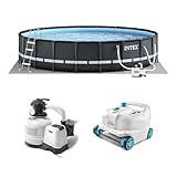 INTEX Ultra XTR Frame 20'x48" Round Above Ground Swimming Pool Set with Cover, Ladder, Ground Cloth, Filter Pump, and Robotic Vacuum Kit for Backyard
