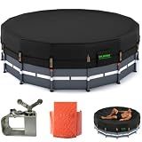 QH.HOME 550D 18ft Pool Cover Round[Upgraded Tear Resistant & Quadruple Windproof] wth Pre-Installed Patented Winch and Rope, Pool Covers for Above Ground Pools-Snug Fit & Waterproof Protection